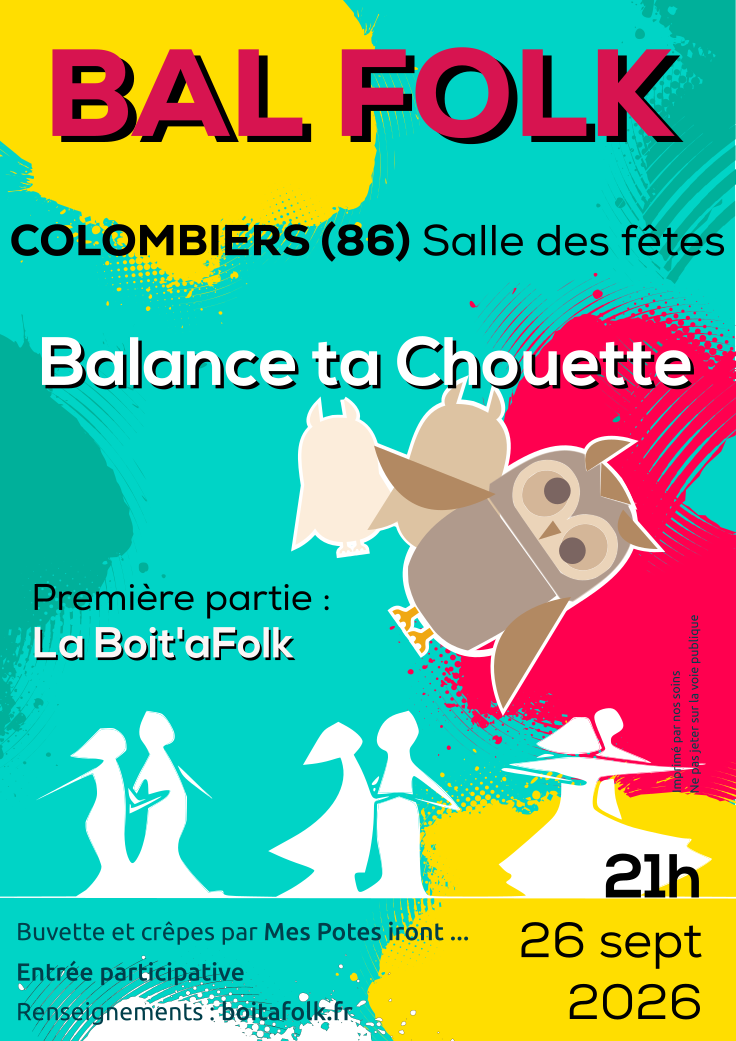 Affiche du bal folk du 26 septembre 2026 avec Balance ta Chouette