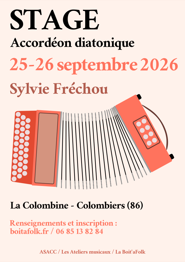 Affiche du stage d'accordéon diatonique des 25 et 26 septembre 2026 avec Sylvie Fréchou